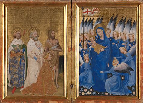  The Wilton Diptych: 반짝이는 금빛과 신비로운 상징들이 얽힌 영혼의 대화